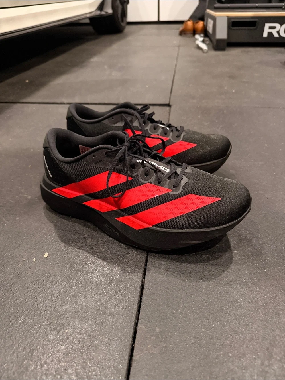 adidas EVO SL AMG Men’s sz 10 Black and Red Performance Running Sneakers